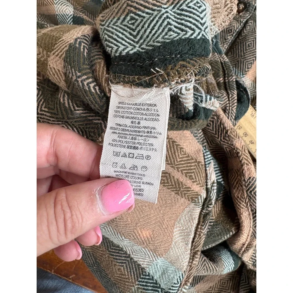 Free People Plaid Tunic Shirt Brown Blue Button Down Peplum Hem Flannel Medium